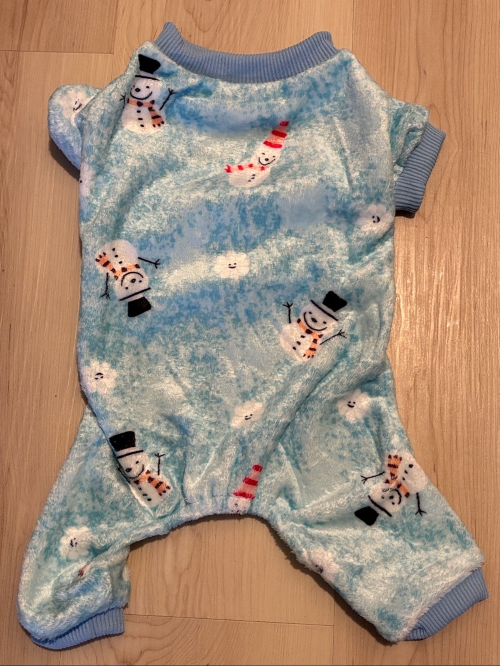 Cozy Snowman Plush Pet One-Piece Pajamas - Light Blue